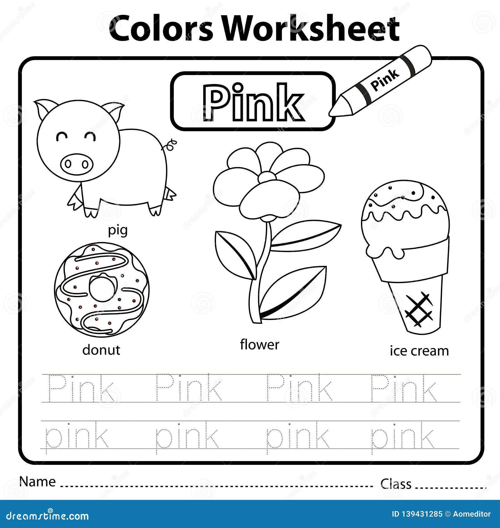 Illustrator of color worksheet pink stock vector