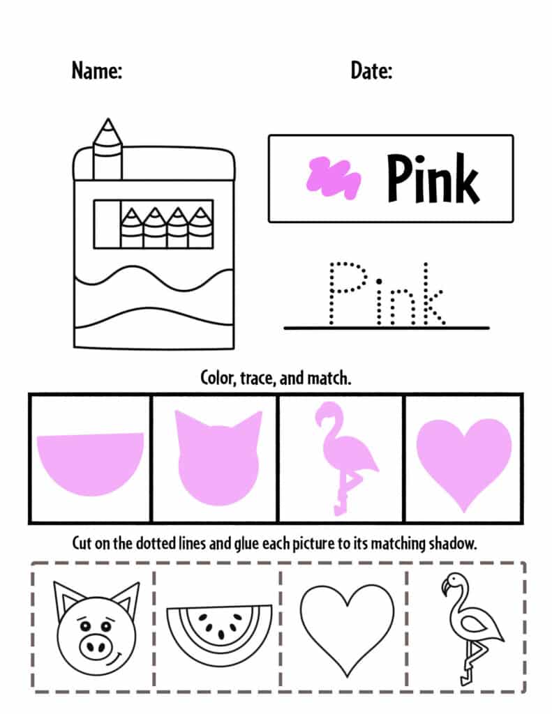 Pink color activities and worksheets for preschool â the hollydog blog