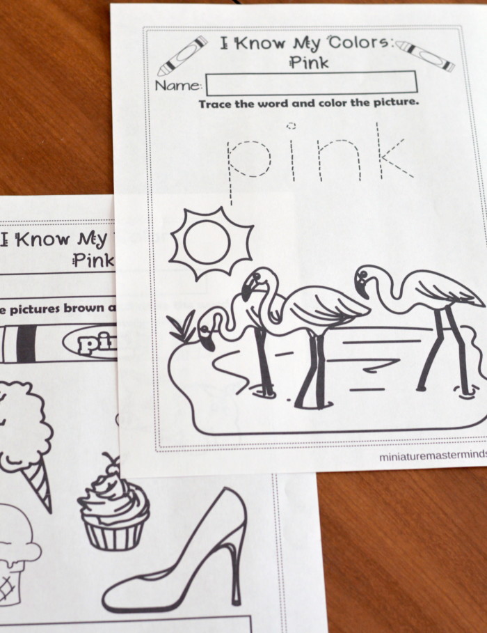 I know my colors printable work book series pink â miniature masterminds