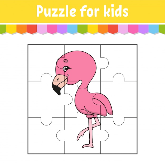 Premium vector puzzle game for kids pink flamingo education worksheet color activity page