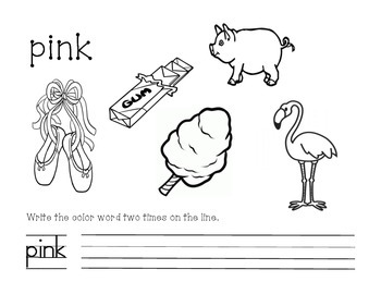 Color pink worksheets tpt