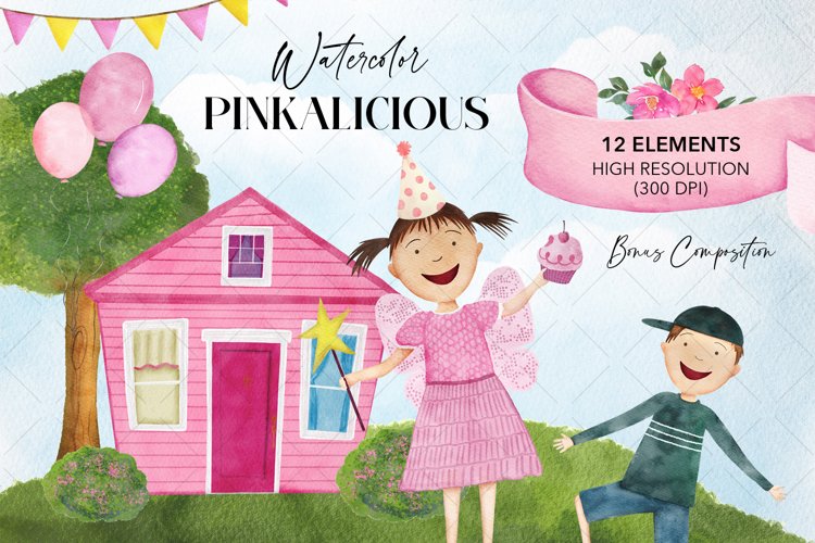 Pinkalicious watercolor cliparts