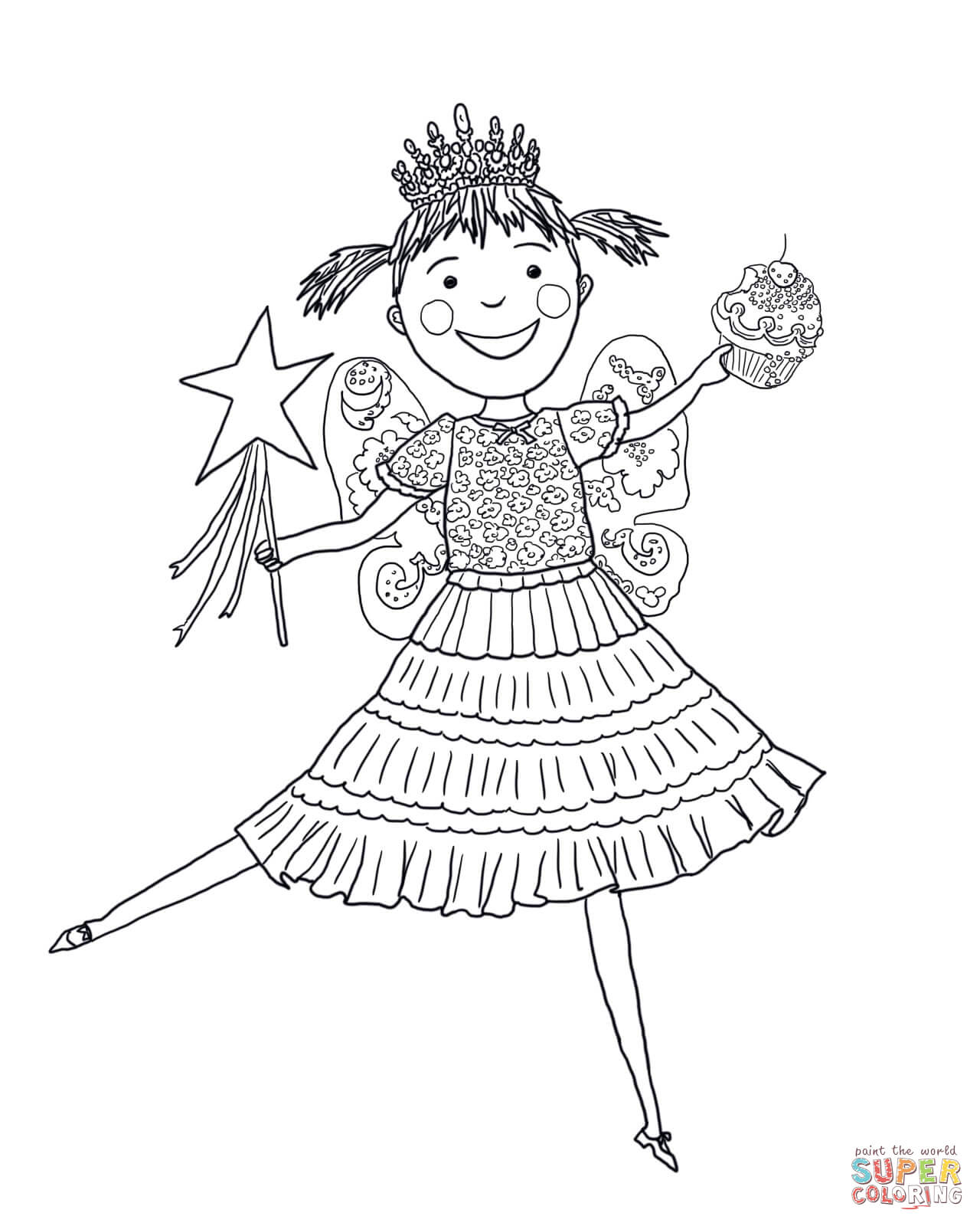 Pinkalicious with pink cupcakes coloring page free printable coloring pages