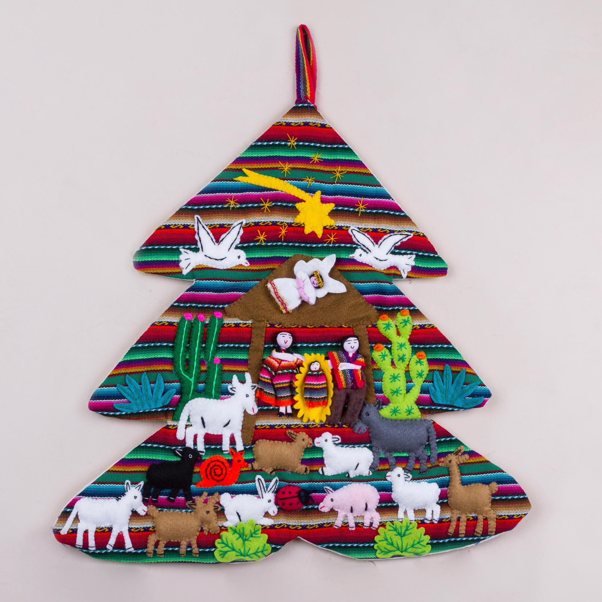 Handcrafted andean christmas tree applique wall hanging