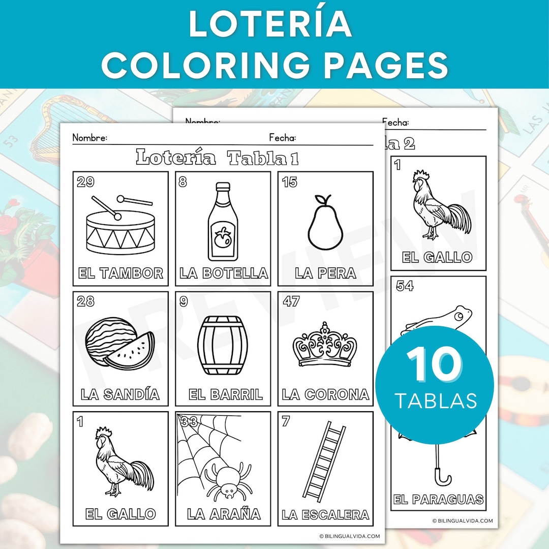 Loteria coloring pages spanish loterãa mexican game kid