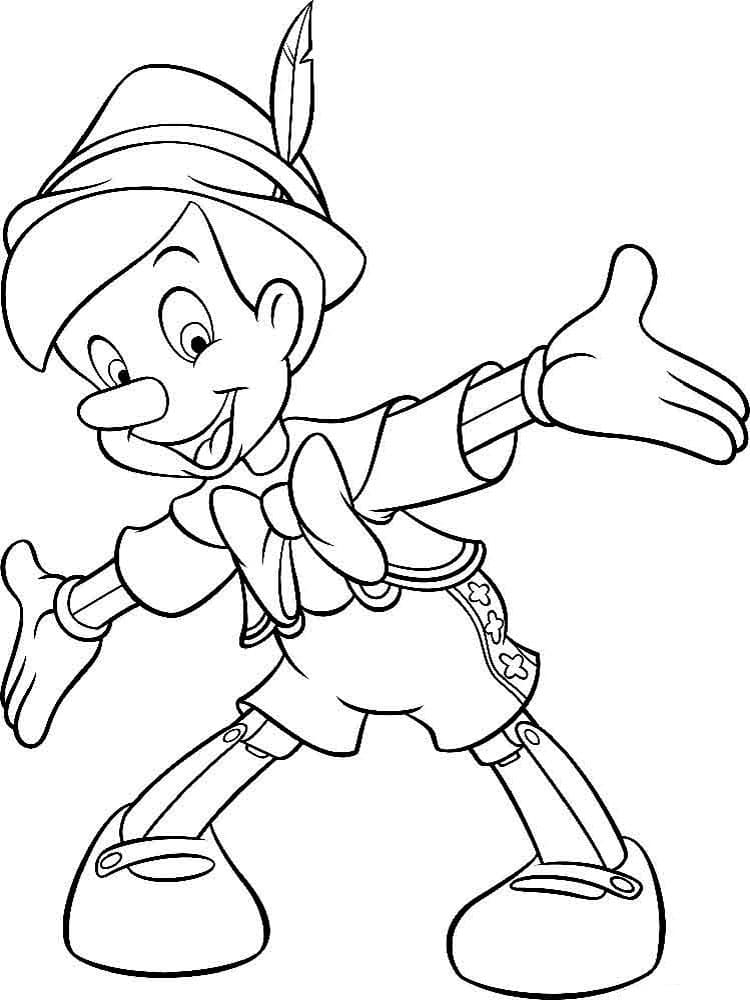 Disney pinocchio with a hat coloring page