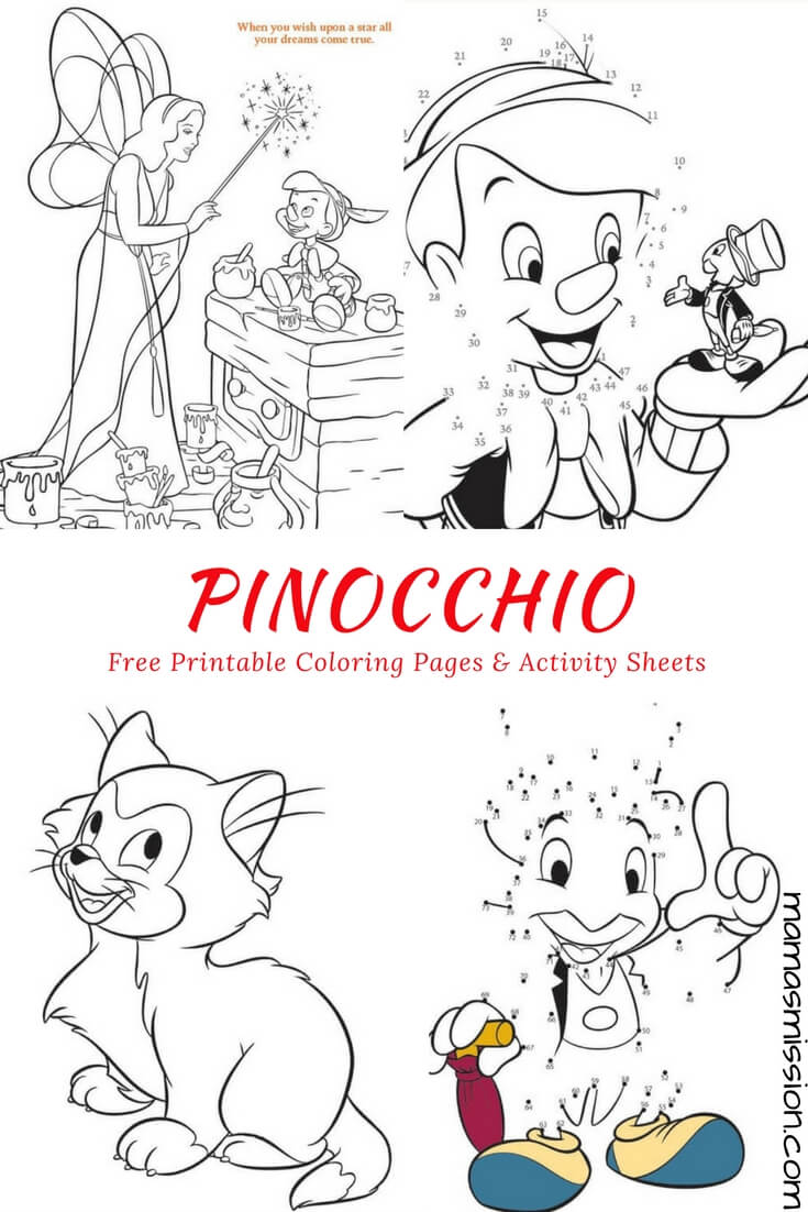 Pinocchio coloring pages and activity sheets