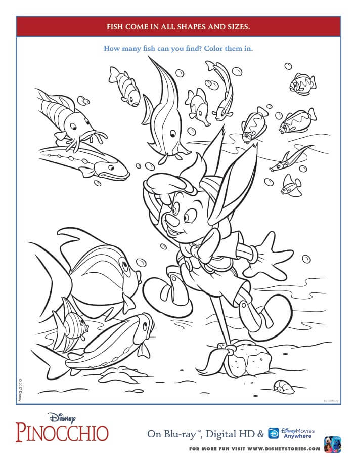 Pinocchio coloring pages and activity sheets