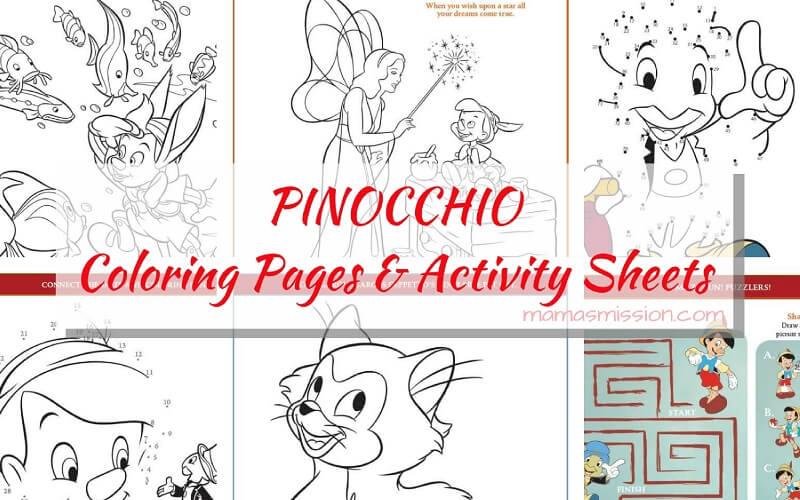 Pinocchio coloring pages and activity sheets