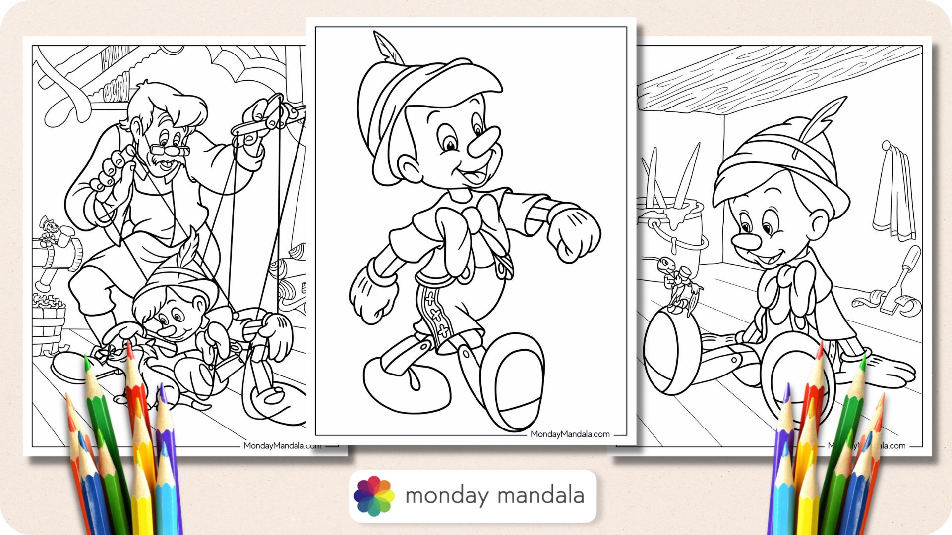 Pinocchio coloring pages free pdf printables