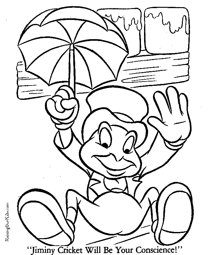 Pinocchio jiminy cricket coloring page