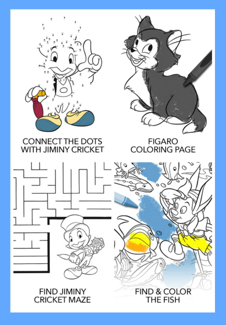 Printable pinocchio activity sheets