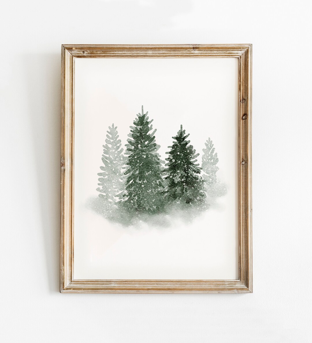 Christmas tree print christmas printable art snowy winter landscape poster evergreen pine tree watercolour painting winter wall art