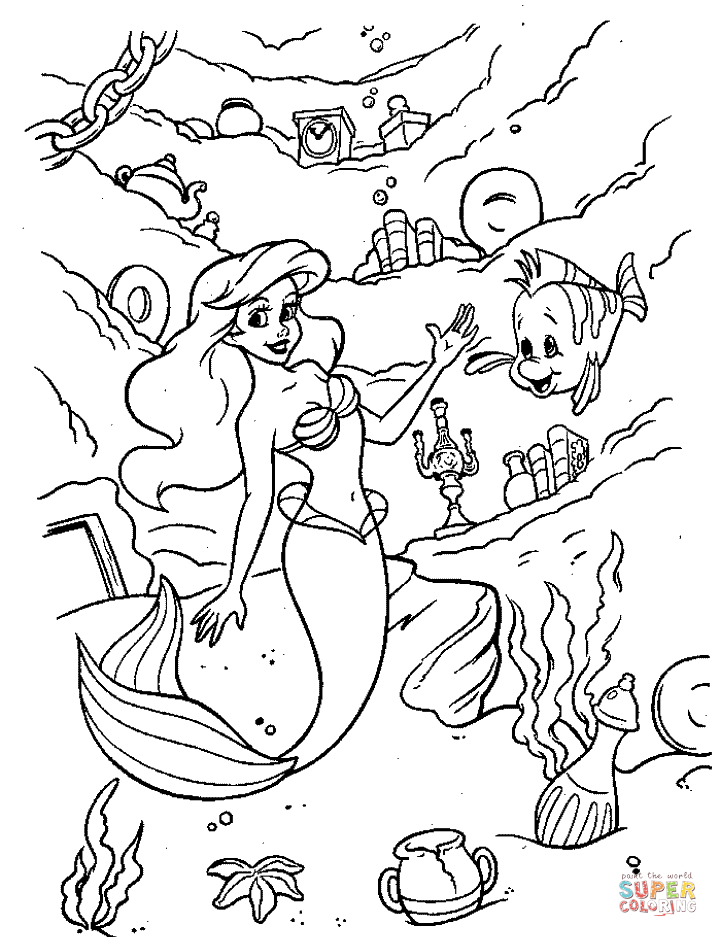 Ariel and under sea world coloring page free printable coloring pages