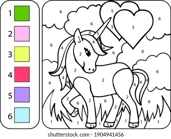 Color cute beautiful unicorn by numbers stock vector royalty free