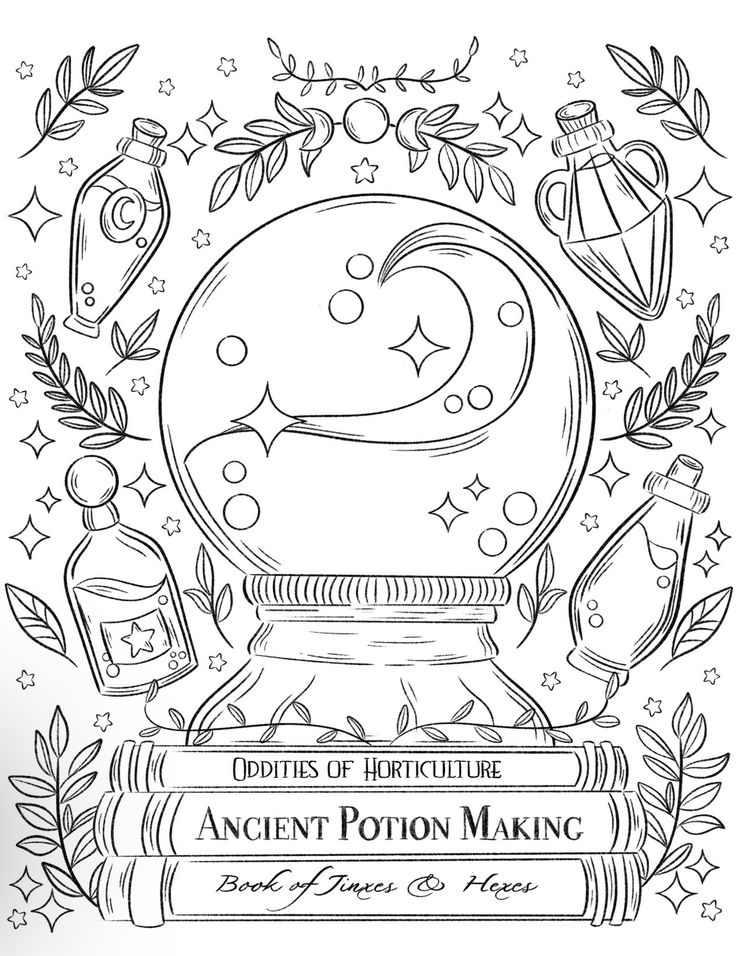 Witch coloring pages crystal coloring page witch coloring book witch aesthetic adult coloring book printable coloring pages