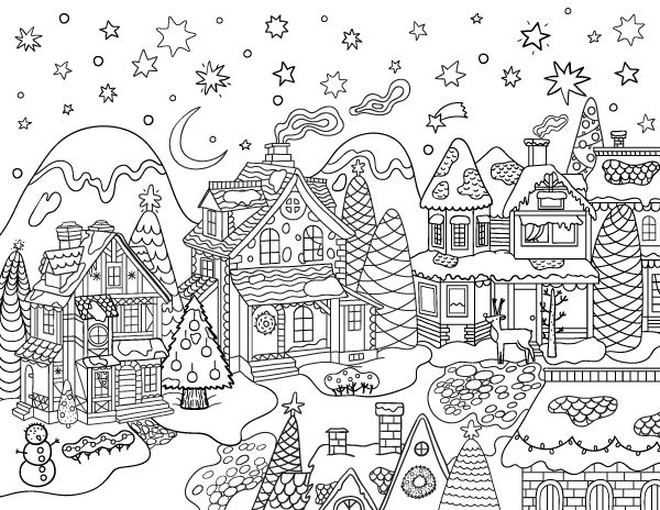 Free printable christmas village adult coloring page download it in pdf fâ christmas coloring pages printable christmas coloring pages christmas coloring books