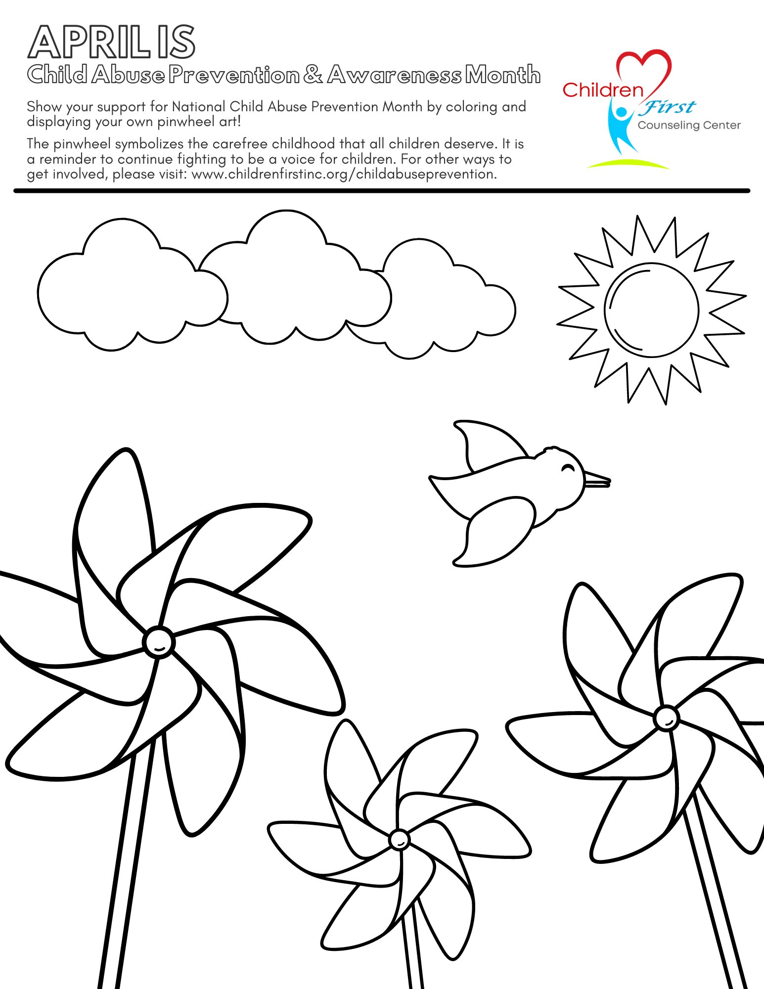 Children first inc on x engage the children in your life by downloading the children first pinwheel coloring sheet ðï httpstcohbladr ðthen take a picture of your beautiful artwork upload to social