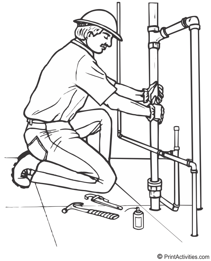 Plumber coloring page working on some pipes plumber coloring pages color