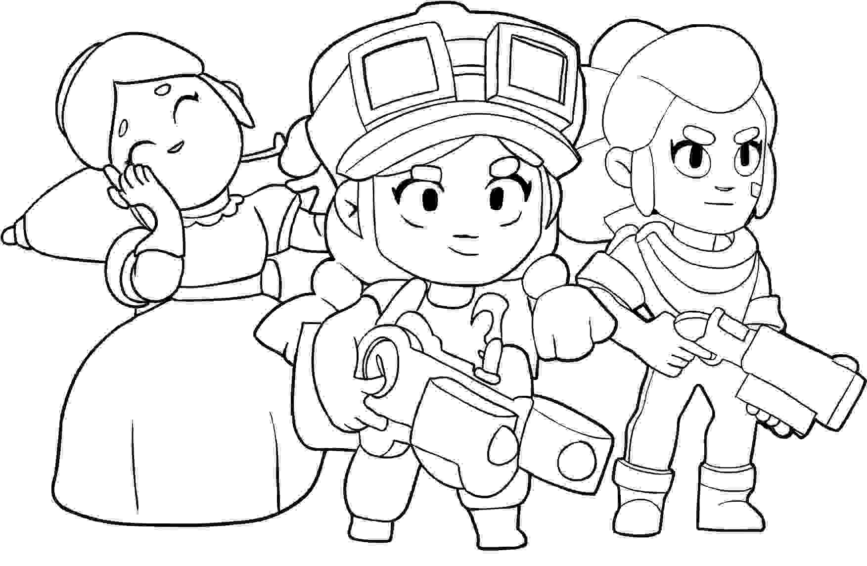 Team of jessie shelly and piper from brawl stars coloring page