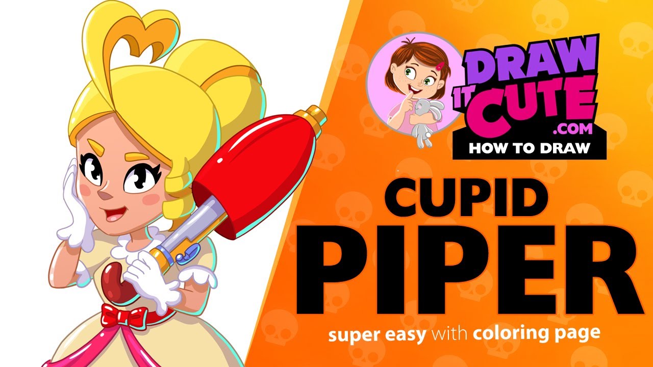 How to draw cupid piper skin brawl stars super easy drawing tutorial with a coloring page