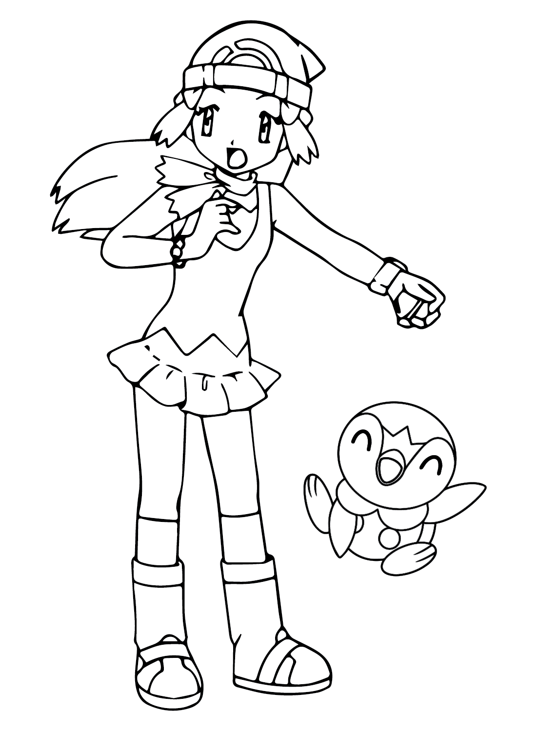 Pokemon dawn with piplup coloring page