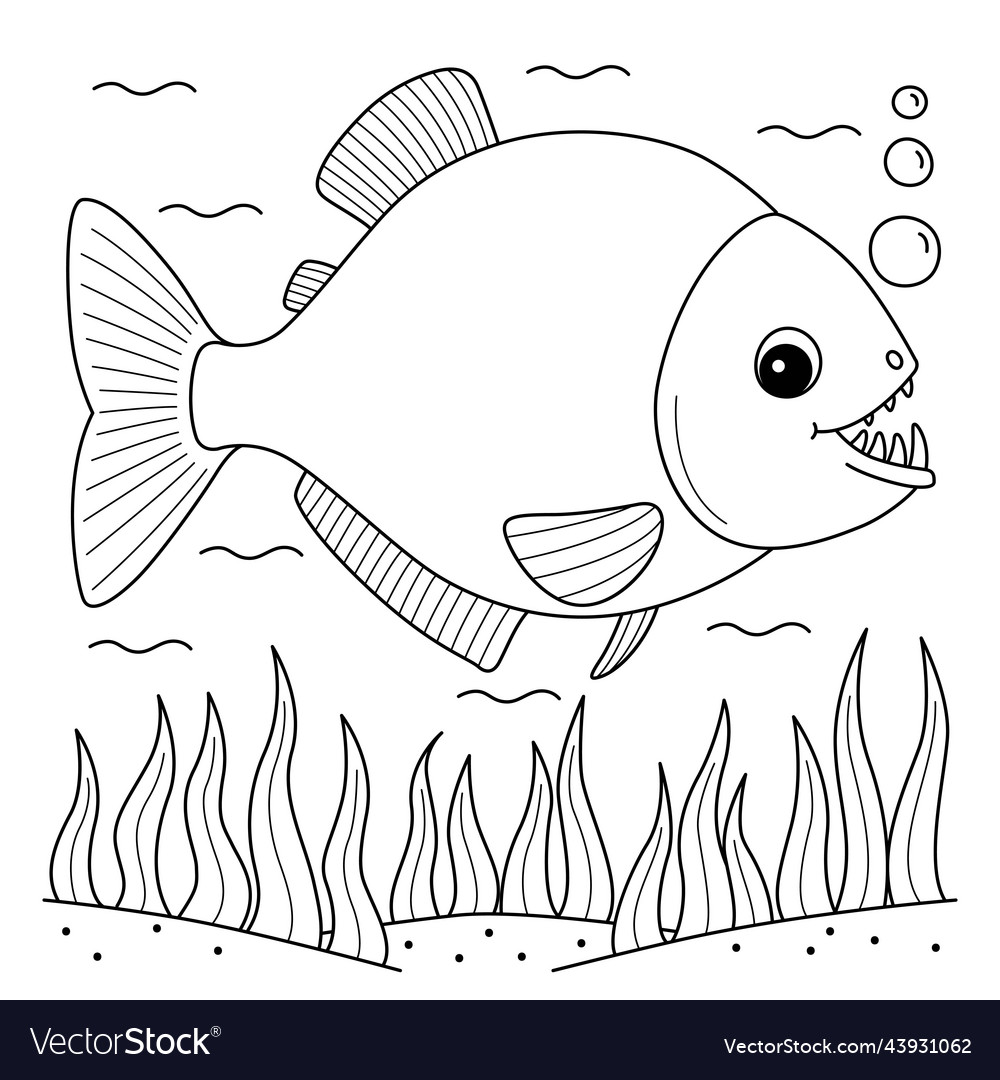 Piranha animal coloring page for kids royalty free vector