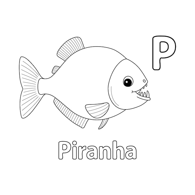 Premium vector piranha alphabet abc isolated coloring page p