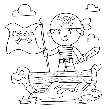 Premium vector cute pirate hand drawn coloring book cartoon isolated on white