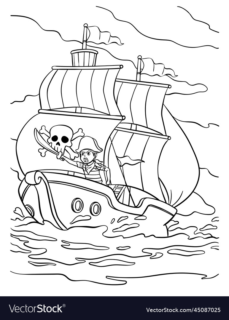 Pirate ship coloring page for kids royalty free vector image