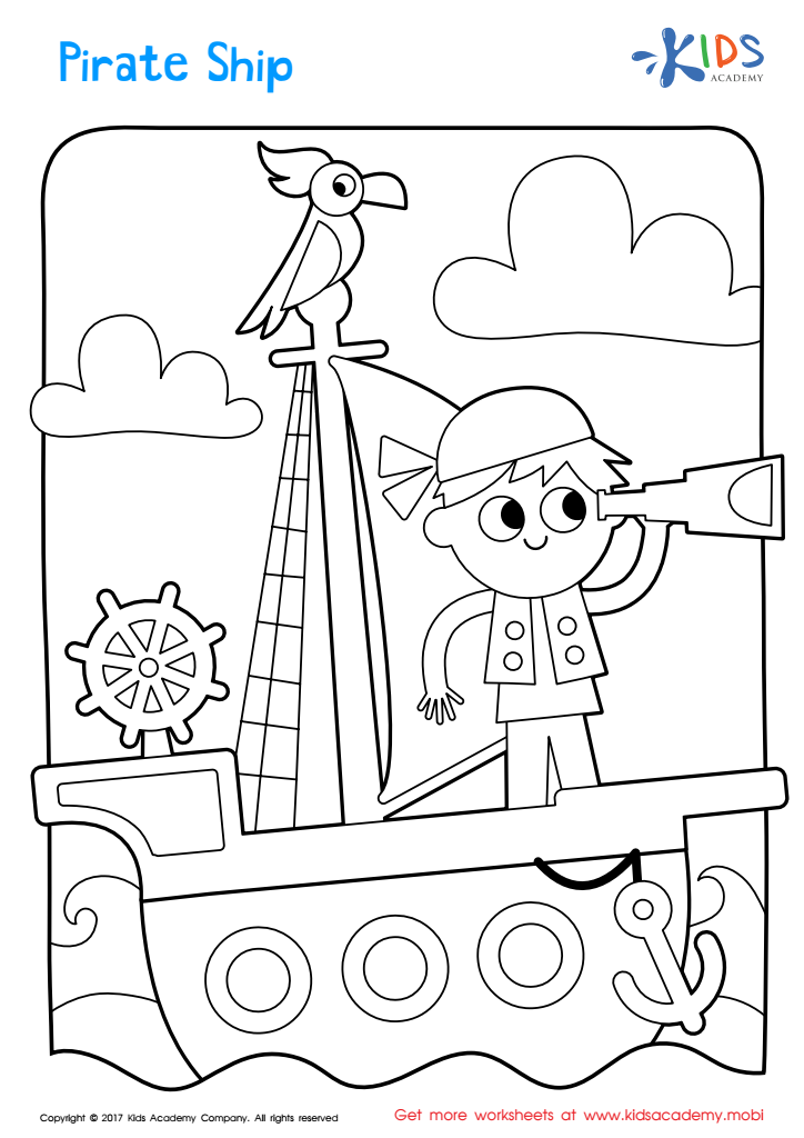 Pirate ship coloring page free printable worksheet for kids