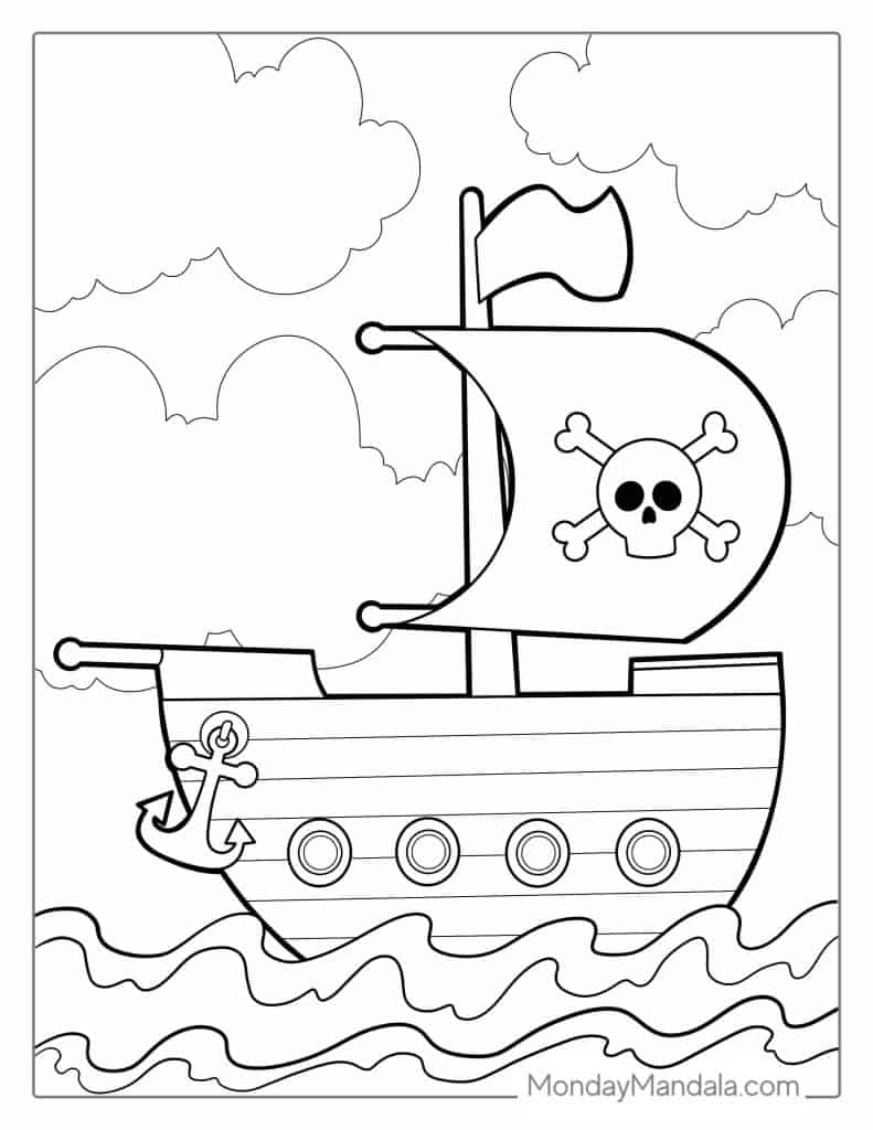 Pirate ship coloring pages free pdf printables