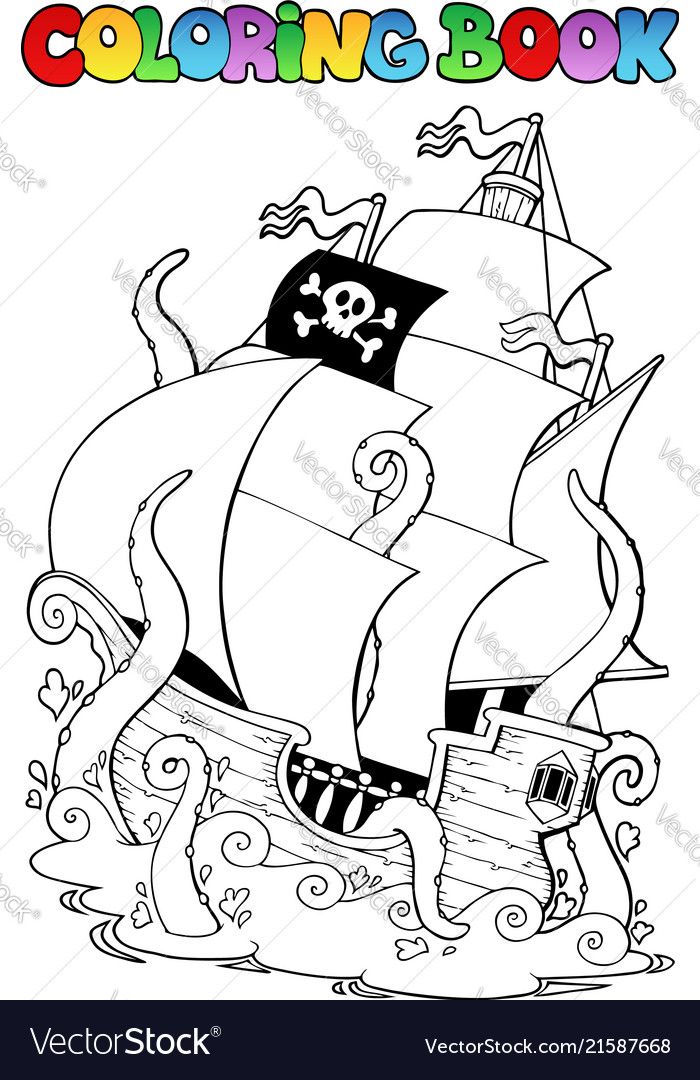 Coloring book with pirate ship royalty free vector image