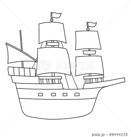 Thanksgiving pilgrim boat isolated coloring page