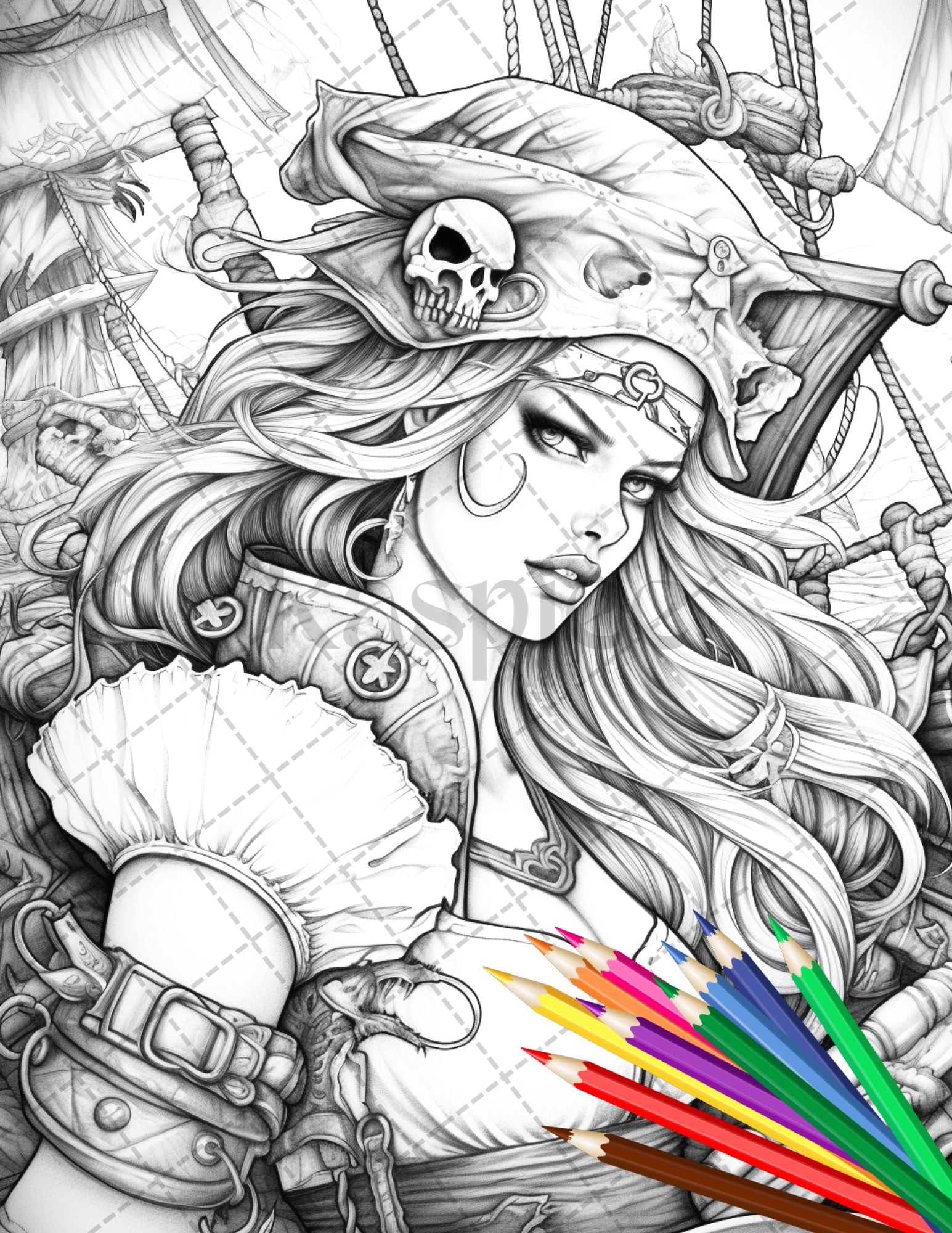 Beautiful pirate princess coloring book printable for adults grays â coloring