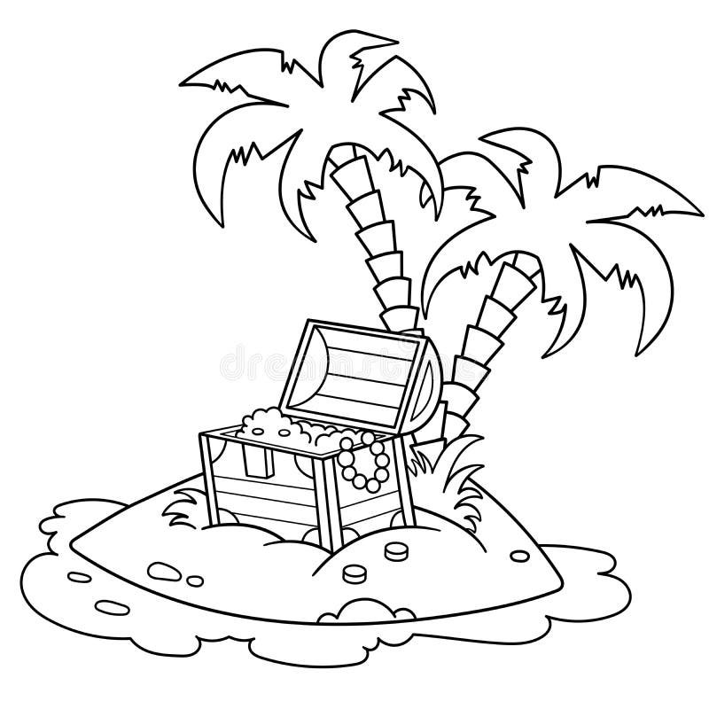 Coloring page outline of cartoon island of treasure coloring book for kids stock vector