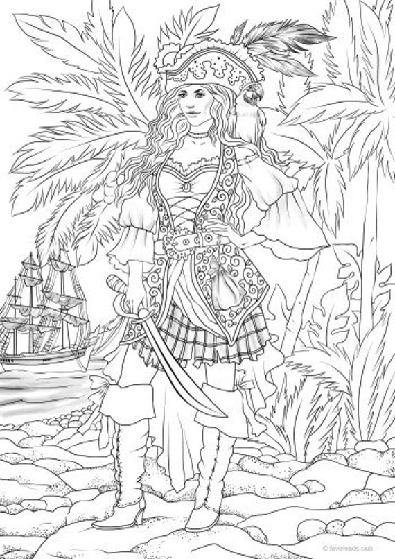 Pirate girl printable adult coloring page from favoreads coloring book pages for adults and kids coloring sheets colouring designs download now