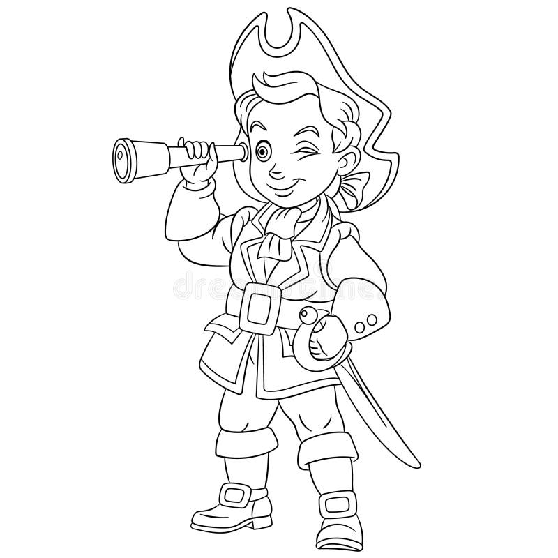 Coloring page with boy pirate stock vector