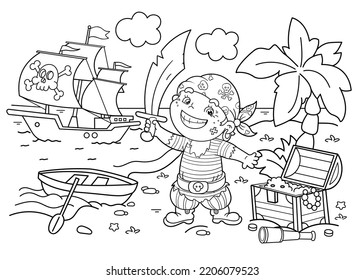 Coloring page outline cartoon pirate on stock vector royalty free