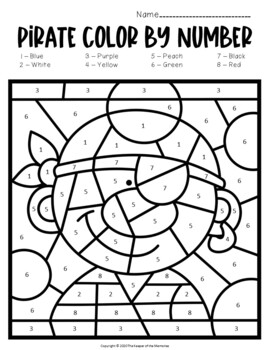 Pirate color by number worksheets by the keeper of the memories tpt