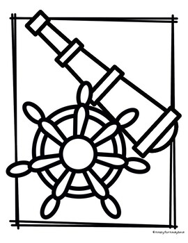 Pirate coloring pages booklet parrot cannon anchor ship treasure palm tree