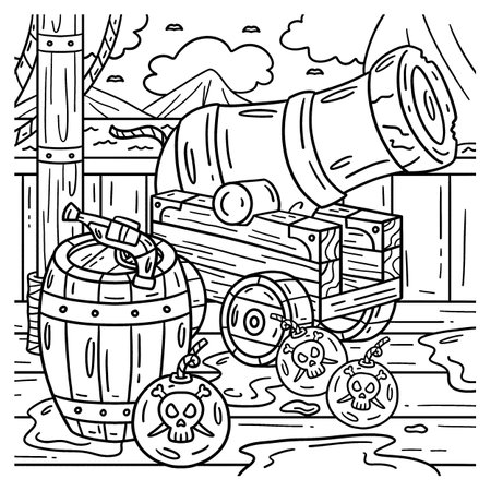 Pirate cannon and barrels coloring page for kids ù ùùø øªøµù ùù ù