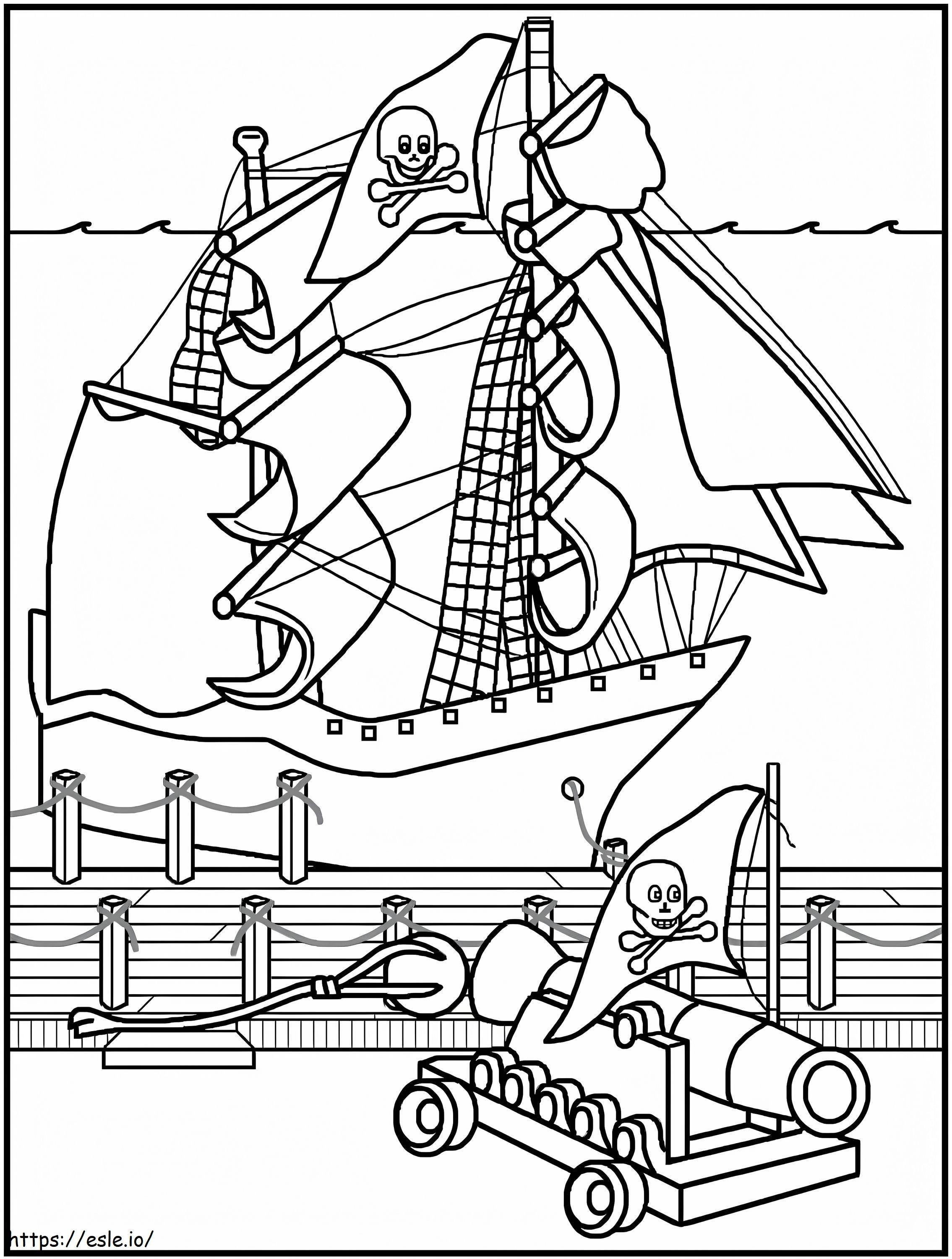 Pirate ship with great canon coloring page