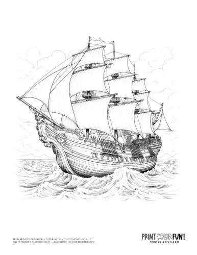 Old sailing ship coloring pages including clipper ships pirate ships at