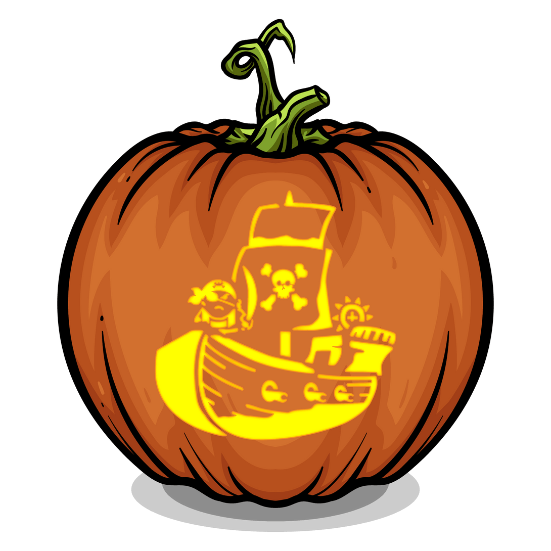 Pirate ship pumpkin carving stencil