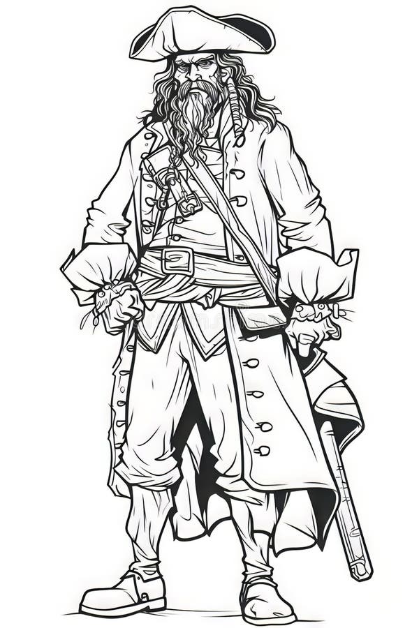 Pirate set of black and white vector illustrations for coloring bookgenerative ai stock illustration