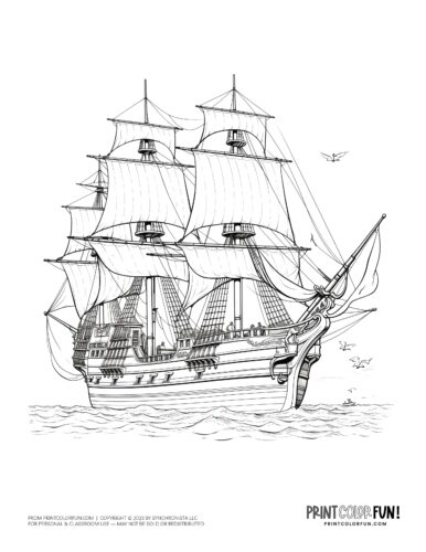 Old sailing ship coloring pages including clipper ships pirate ships at