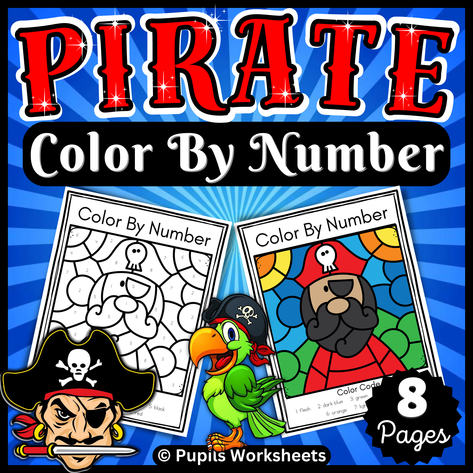 Pirate color by number activities