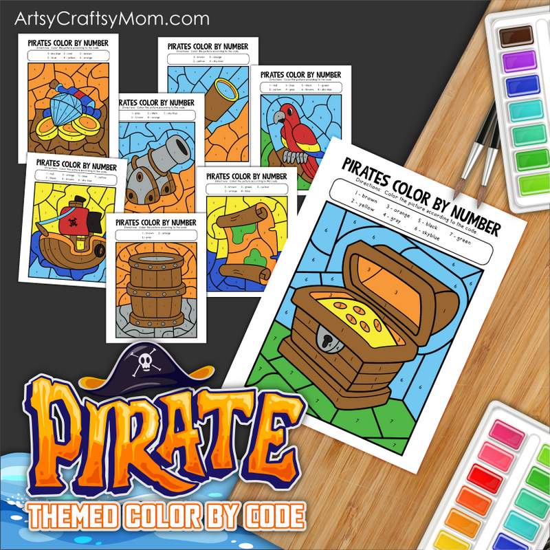 Pirate themed color by number sheets