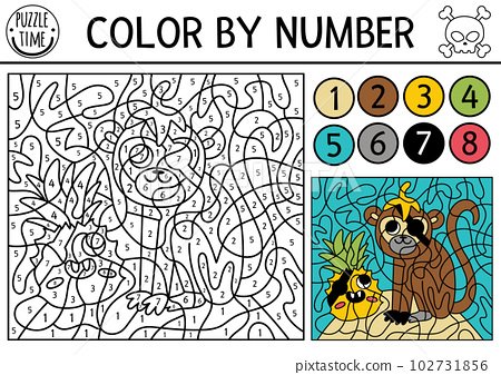 Vector pirate color by number activity with